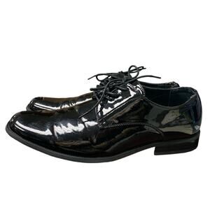 Jousen Mens Size 13 Shiny Black Faux Leather Lace Up Formal Oxford Loafer Shoes